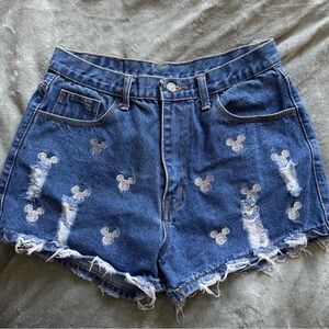 Blue Distressed Jean Shorts with Raw Hem